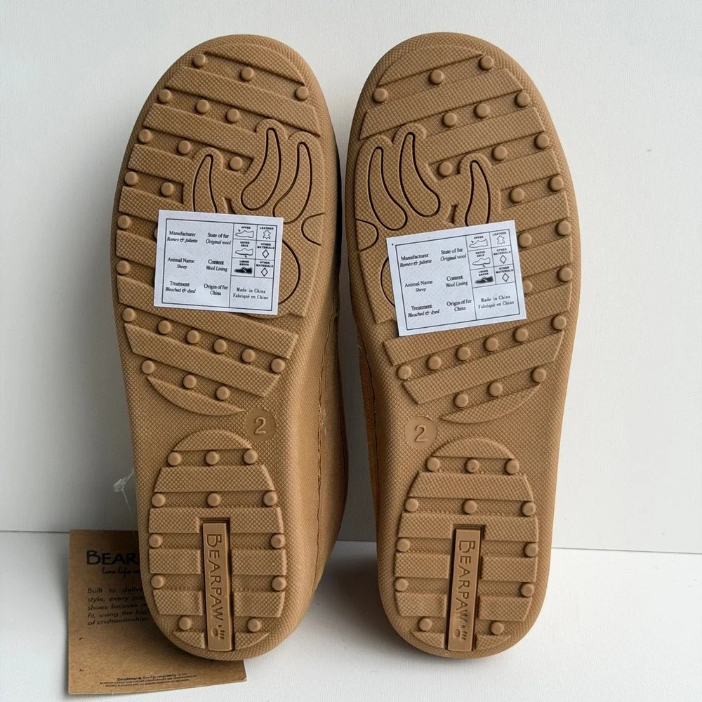 Bearpaw Jamie Youth Slippers Size 2 Iced Coffee Brown Suede Moccasins Faux Fur